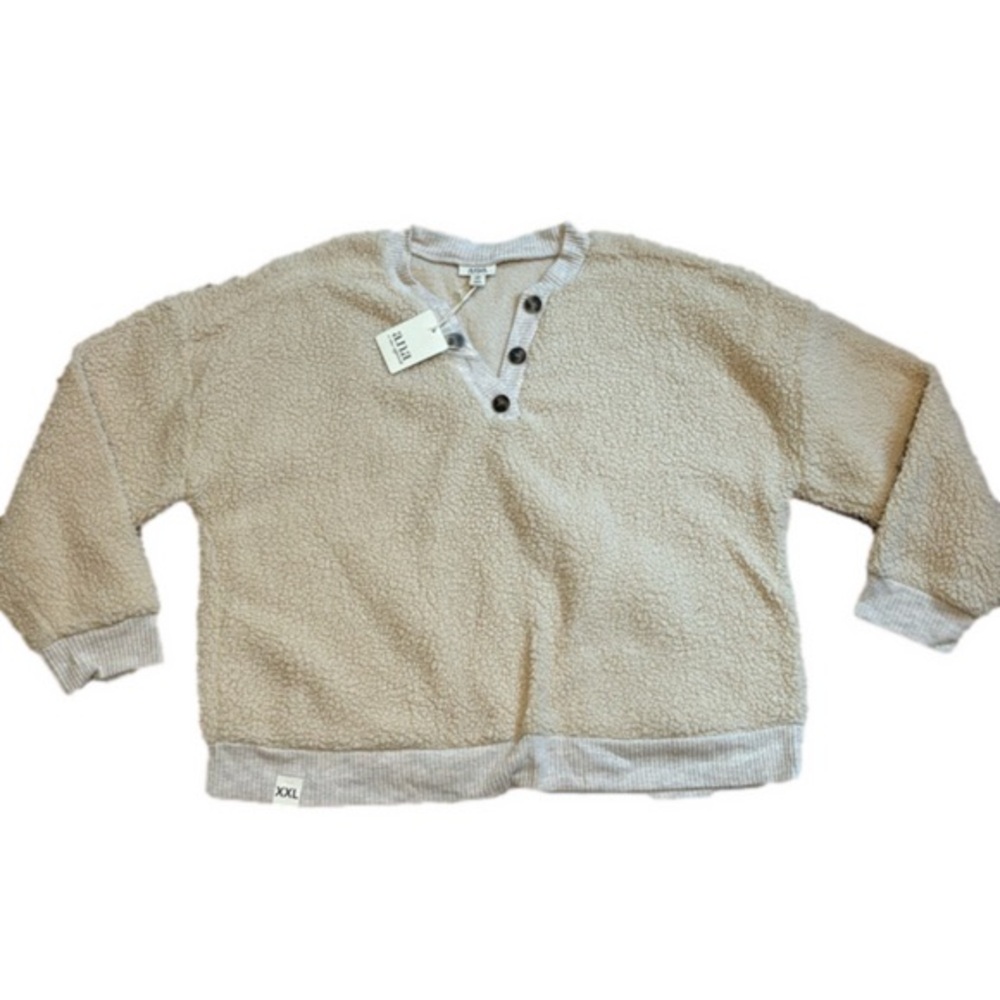 a.n.a Henley Sherpa Cream Sweater Size XXL NWT